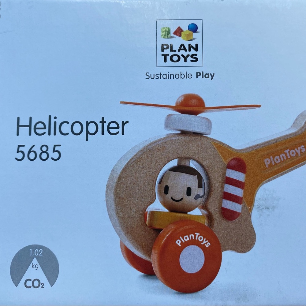 New in Box Plan Toys Wooden toy helicopter